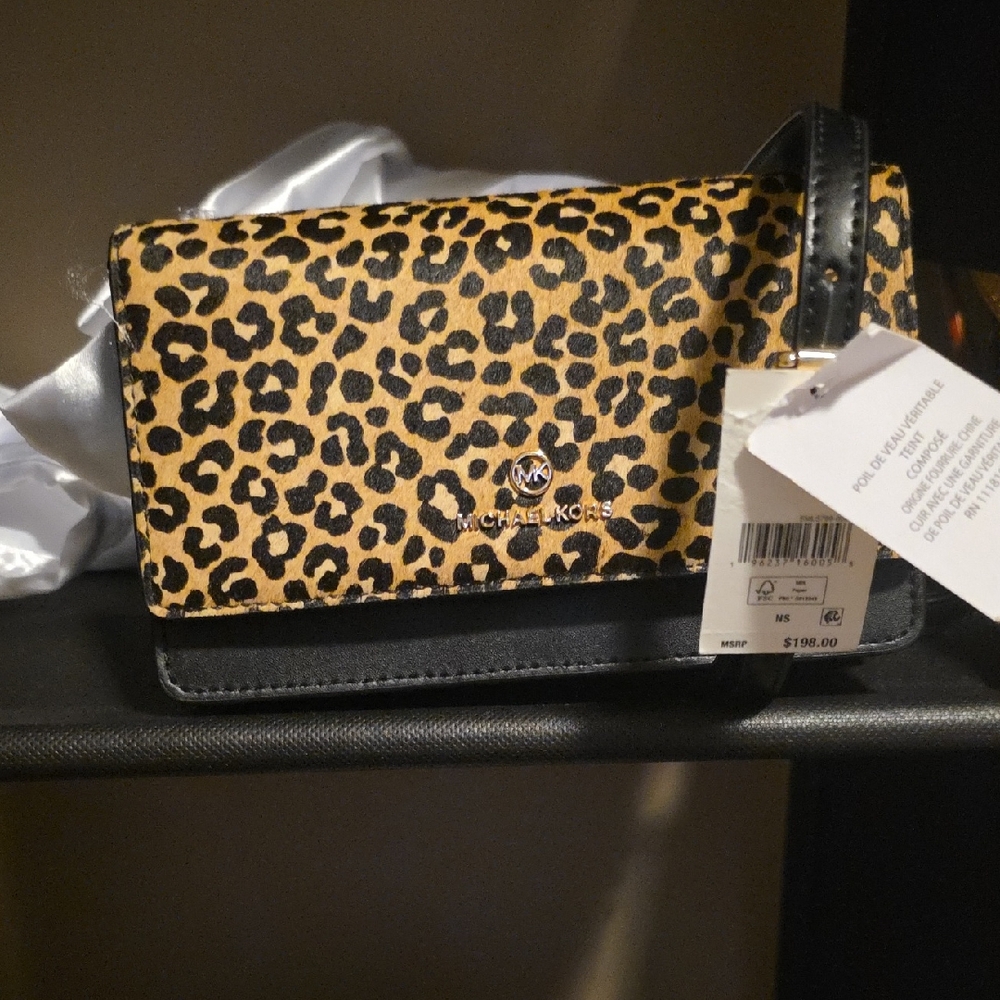 Michael Kors Animal Print Crossbody Bag - Black and Tan